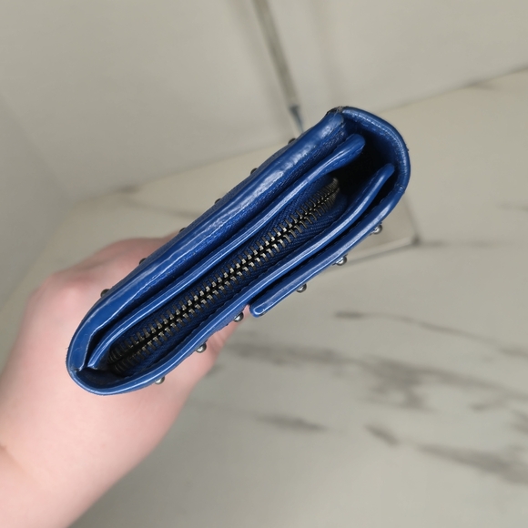 Bottega Veneta Intrecciato Studded Blue Leather Long Wallet with Box and Dustbag - Picture 8 of 15